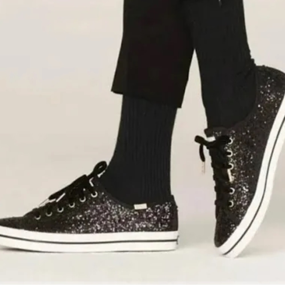 Kate Spade ♠️ for Keds Black Sequin Ribbon lace-Up Sneakers